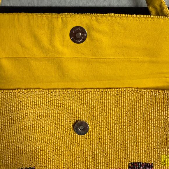 Free People Magic Moment Yellow Beaded Mid Mod Aztec Design Flap Shoulder Bag - Picture 8 of 10